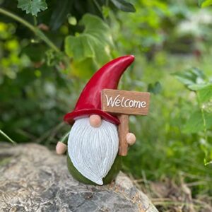 FICITI Garden Gnome Statue with Welcome Sign, Outdoor Lawn Décor Yard Sculpture Home Decorations, 8 Inch Tall