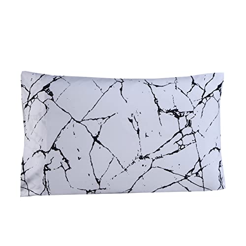 MAG Marble Bed Sheet 3Pcs White Queen Size Modern Pattern Printed Bedding Sheet Set with 1*Bottom Fitted Sheet with 2*Pillowcases, 14 Inches Deep (White, Queen)