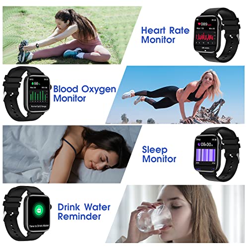 Smart Watch (Answer/Make Calls), 1.9" Smartwatch Fitness Tracker for Android iOS Phones with Blood Pressure Heart Rate Tracking, 25 Sport Modes SpO2 Sleep Monitor Step Counter for Women Men , Black