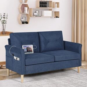 aileekiss 58" fabric loveseat sofa with 2 usb charging ports love seat sofas couches for living room, bedroom, office, small spaces, easy assembly (navy(2-seat))