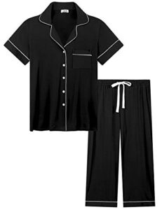 joyaria ladies bamboo cool/warm pajamas capri bamboo sleepwear set comfy pj set(black, large)