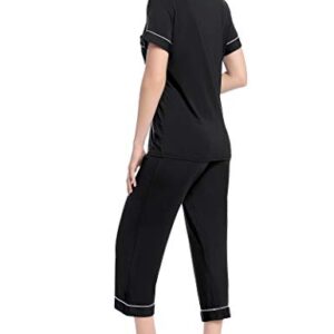 Joyaria Ladies Bamboo Cool/Warm Pajamas Capri Bamboo Sleepwear Set Comfy Pj Set(Black, Large)