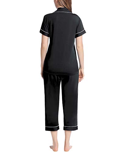 Joyaria Ladies Bamboo Cool/Warm Pajamas Capri Bamboo Sleepwear Set Comfy Pj Set(Black, Large)