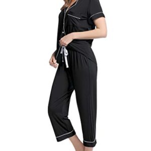 Joyaria Ladies Bamboo Cool/Warm Pajamas Capri Bamboo Sleepwear Set Comfy Pj Set(Black, Large)