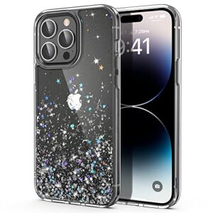 ulak designed for iphone 14 pro case clear glitter, bling sparkly soft tpu bumper hard cover for women girls transparent protective phone case compatible with iphone 14 pro 6.1'' 2022, silver star
