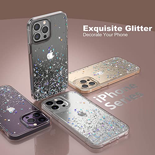 ULAK Designed for iPhone 14 Pro Case Clear Glitter, Bling Sparkly Soft TPU Bumper Hard Cover for Women Girls Transparent Protective Phone Case Compatible with iPhone 14 Pro 6.1'' 2022, Silver Star