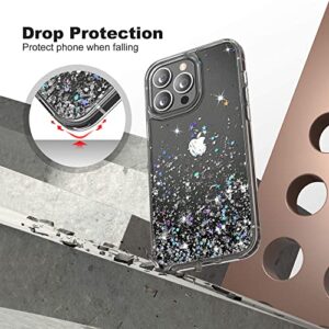 ULAK Designed for iPhone 14 Pro Case Clear Glitter, Bling Sparkly Soft TPU Bumper Hard Cover for Women Girls Transparent Protective Phone Case Compatible with iPhone 14 Pro 6.1'' 2022, Silver Star