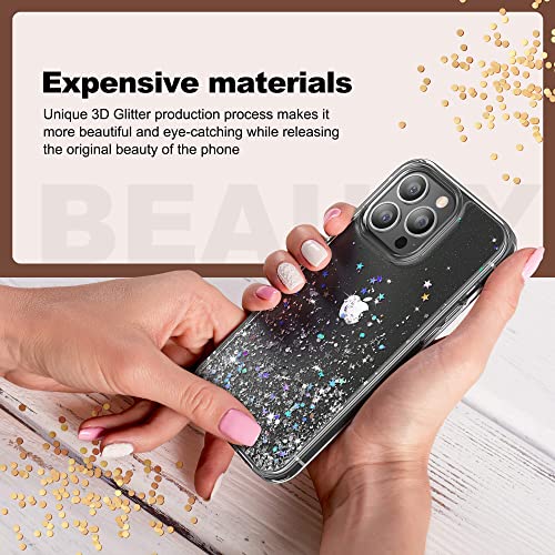 ULAK Designed for iPhone 14 Pro Case Clear Glitter, Bling Sparkly Soft TPU Bumper Hard Cover for Women Girls Transparent Protective Phone Case Compatible with iPhone 14 Pro 6.1'' 2022, Silver Star