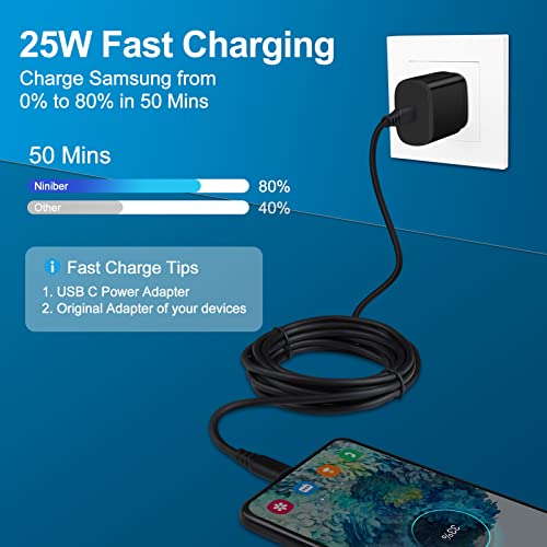 25W Fast Charger for Samsung Galaxy S22/S22 Ultra/S21 FE/S21 Ultra /S21+/S20/Note 22 Ultra /20 5G/A13,Z Flip/Fold 4/3, A10E A11 A21 A51 A32 A52 A71 S10 S9,Single PD Wall Charger Block and Cable 10FT