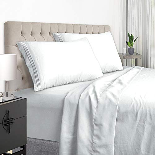 White Cal King Size Bed Sheet Set - 1800 Thread Count Deep Pocket to 21 inches Mattress 4 Piece - Premium Bedding Sheets & Pillowcases Collection - Extra Soft