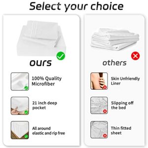 White Cal King Size Bed Sheet Set - 1800 Thread Count Deep Pocket to 21 inches Mattress 4 Piece - Premium Bedding Sheets & Pillowcases Collection - Extra Soft