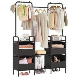 laiensia clothes rack,3 rods portable clothing hanging garment rack,coat and shoe rack with 4 storage shelves and 4 storage pockets,for bedroom,entryway,living room,black