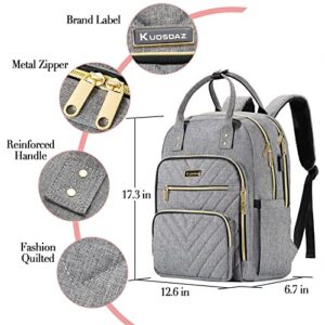 Kuosdaz Travel Backpack for Women, 15.6 Inch Work Laptop Backpack, Water Resistant Backpack for Business with USB Charging Port, Anti-theft Student Teacher Bookbags, Large Daypacks for Women, Grey