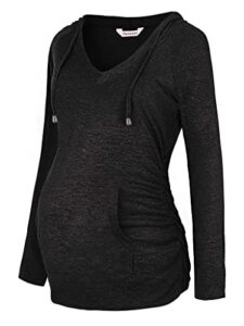 hanweini maternity hoodie tops sweatshirt casual long sleeve ruched pregnancy shirt tunics (black gray,xx-large)