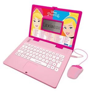 lexibook jc598dpi1 disney princesses educational and bilingual laptop french/english with 124 activities: mathematics, dactylography, logic, clock reading, play games and music