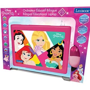 LEXIBOOK JC598DPi1 Disney Princesses Educational and Bilingual Laptop French/English with 124 Activities: Mathematics, Dactylography, Logic, Clock Reading, Play Games and Music