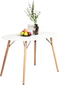 furniturer 47.2 inch dining table minimalist style oval side desk with beech wood square legs for home kitchen living room corner small spaces, white