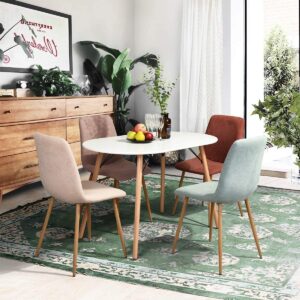 FurnitureR 47.2 Inch Dining Table Minimalist Style Oval Side Desk with Beech Wood Square Legs for Home Kitchen Living Room Corner Small Spaces, White