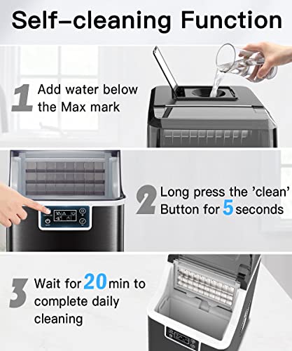 Kndko Ice Maker 45Lbs,2-Way Add Water,Self Cleaning Ice Makers Countertop,Home Ice Machine,Ice Size Control,24H Timer,Party Countertop Ice Maker for Home Bar RV,Stainless Steel Ice Maker Machine