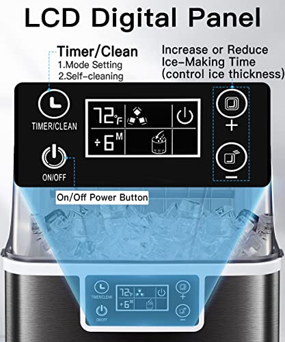 Kndko Ice Maker 45Lbs,2-Way Add Water,Self Cleaning Ice Makers Countertop,Home Ice Machine,Ice Size Control,24H Timer,Party Countertop Ice Maker for Home Bar RV,Stainless Steel Ice Maker Machine