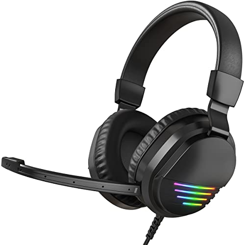 ELCTHUNDER Gaming Headset for Xbox One, PS5, PS4, PC Kids Headphones for School Over-Ear Wired Headphones with Microphone Gaming Headphones with RGB Light