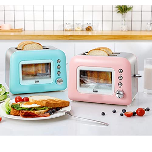 Toaster Ovens Toaster, Transparent Window, Breakfast Machine Home Small Multi-Function Automatic Toaster Toaster, Double-Sided Baking (Color : Pink, Size : 272mm*186mm*185mm)