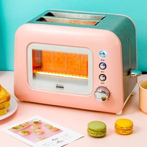 Toaster Ovens Toaster, Transparent Window, Breakfast Machine Home Small Multi-Function Automatic Toaster Toaster, Double-Sided Baking (Color : Pink, Size : 272mm*186mm*185mm)