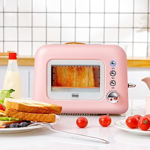 Toaster Ovens Toaster, Transparent Window, Breakfast Machine Home Small Multi-Function Automatic Toaster Toaster, Double-Sided Baking (Color : Pink, Size : 272mm*186mm*185mm)