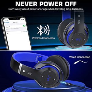 Prtukyt 6S Bluetooth Headphones Over-Ear, Hi-Fi Stereo Foldable Wireless Stereo Headsets Earbuds with Built-in Mic, Volume Control, FM for iPhone/Samsung/iPad/PC (Black & Blue)