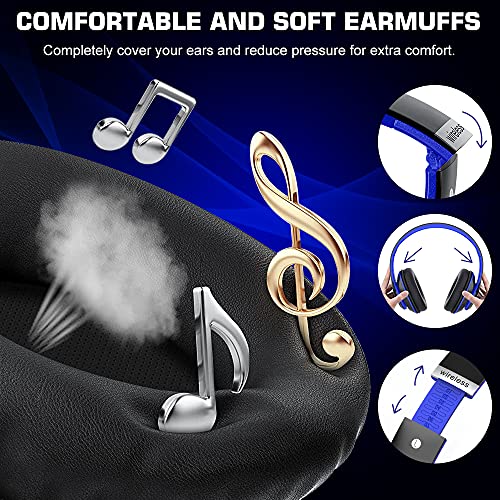 Prtukyt 6S Bluetooth Headphones Over-Ear, Hi-Fi Stereo Foldable Wireless Stereo Headsets Earbuds with Built-in Mic, Volume Control, FM for iPhone/Samsung/iPad/PC (Black & Blue)