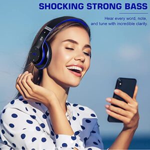 Prtukyt 6S Bluetooth Headphones Over-Ear, Hi-Fi Stereo Foldable Wireless Stereo Headsets Earbuds with Built-in Mic, Volume Control, FM for iPhone/Samsung/iPad/PC (Black & Blue)