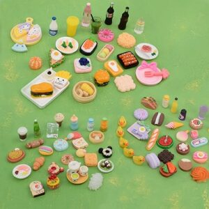 MUYIZI Miniature Food with Storage Box, Doll House Accessories Small Resin Food, Dollhouse Food Set for Pretend Play Kitchen, 100Pcs