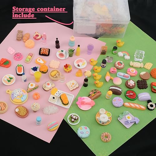 MUYIZI Miniature Food with Storage Box, Doll House Accessories Small Resin Food, Dollhouse Food Set for Pretend Play Kitchen, 100Pcs