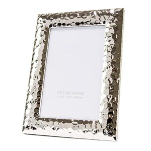modern designer silver plated steel metal 4x6 picture frame with hammered frame | luxurious black velvet backing | portrait or landscape