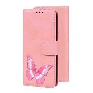 natumax phone cover wallet folio case for oppo realme 7 pro, premium pu leather slim fit cover for realme 7 pro, 2 card slots, horizontal viewing stand, nice case, pink