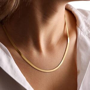 DEARMAY Gold Herringbone Necklace for Women Dainty Gold Necklace for Women Simple Gold Chain Choker Necklace for Women Minimalist Thin Snake Chain Necklaces for Teen Girl Gifts