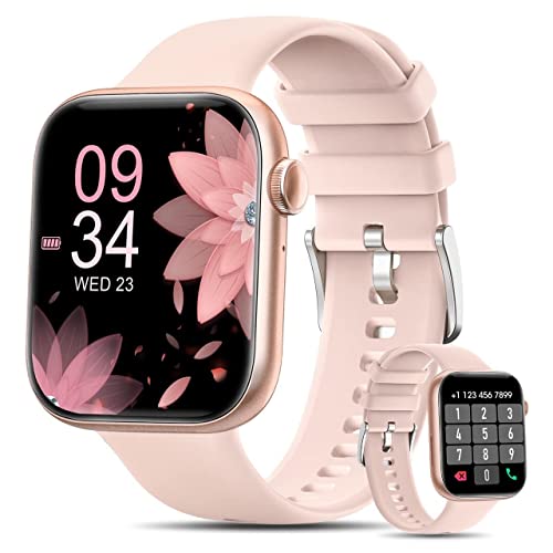 Smart Watch Women(Answer/Make Calls), 2023 Newest 1.8'' Bluetooth Smart Watch for Android iPhones, 5ATM Waterproof Outdoor Fitness Tracker with AI Voice/Heart Rate/SpO2/Sleep Monitor, Smartwatch Pink