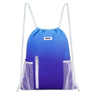 wandf drawstring backpack sports gym sackpack with mesh pockets water resistant string bag for women men (blue)