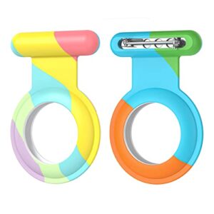 airtag holder with safety pin(2 pack, rainbow), hidden wearable airtag case with brooch clip for clothes of kids, teens, toddler. better substitute for air tag accessories of bracelet, necklace