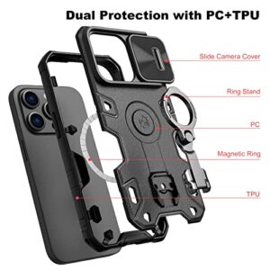 Nillkin Case for iPhone 14 Pro Max Case with Stand, Slide Camera Cover, Military Grade Shockproof Portective Case Compatible with MagSafe Wireless Charger&Magnetic Car Mount Holder,Black