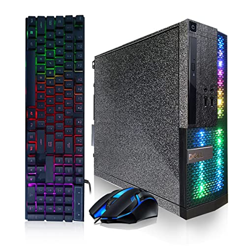 Dell PC Treasure Box RGB Desktop Computer Intel Quad Core I5 up to 3.6G, 8G RAM, 256G SSD, WiFi & Bluetooth, RGB Gaming PC Keyboard & Mouse, DVD, Windows 10 Pro (Renewed) (Diamond Black)