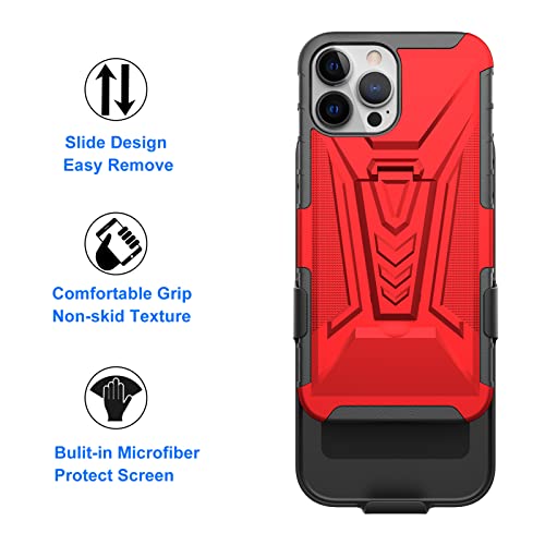 Ailiber Compatible with iPhone 14 Pro Phone Case, iPhone 14Pro Case with Screen Protector, Swivel Belt Clip Holster with Kickstand, Heavy Duty Full Body Shockproof Cover for iPhone 14 Pro 6.1"-Red