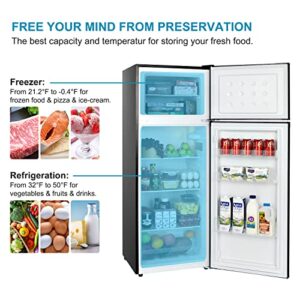 Frestec 7.4 CU' Refrigerator with Freezer, Apartment Size Refrigerator Top Freezer, 2 Door Fridge with Adjustable Thermostat Control, Freestanding, Door Swing, Black (FR 742 BK)
