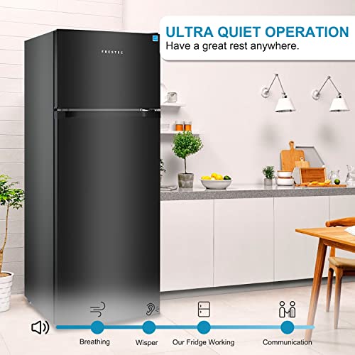 Frestec 7.4 CU' Refrigerator with Freezer, Apartment Size Refrigerator Top Freezer, 2 Door Fridge with Adjustable Thermostat Control, Freestanding, Door Swing, Black (FR 742 BK)