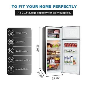 Frestec 7.4 CU' Refrigerator with Freezer, Apartment Size Refrigerator Top Freezer, 2 Door Fridge with Adjustable Thermostat Control, Freestanding, Door Swing, Black (FR 742 BK)