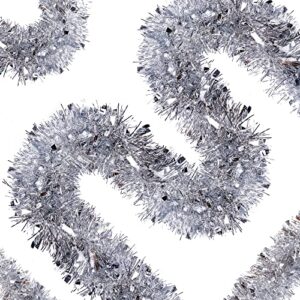 sggvecsy 49.2ft christmas silver tinsel garland xmas tree decorations christmas metallic twist garland ceiling hanging decorations for new year party birthday holiday indoor outdoor supplies