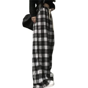 casual plaid pants y2k goth alt baggy pants fairy grunge alternative clothing drawstring fairycore streetwear (black,l)
