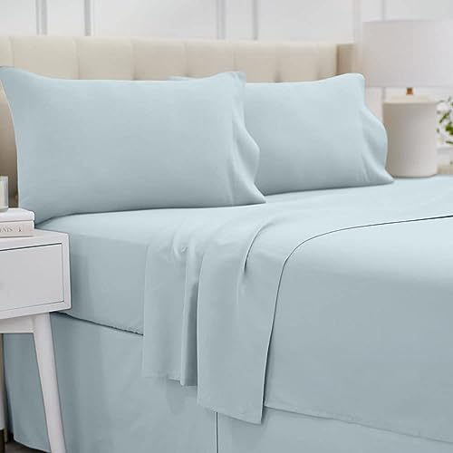 lalaLOOM Twin Bed Sheet Set, Soft Microfiber Hotel Luxury Bedding, Extra Deep Pocket, 3 Piece Sheets and Pillowcase Sets, Breathable Wrinkle, Fade Resistant, Easy Care Machine Washable Linen, Sea Blue