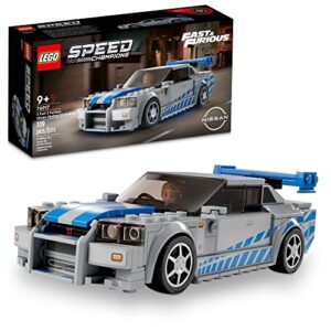 lego speed champions 2 fast 2 furious nissan skyline gt-r (r34) 76917 race car toy model building kit, collectible with racer minifigure, 2023 set for kids
