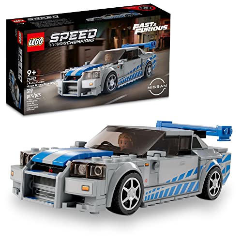 LEGO Speed Champions 2 Fast 2 Furious Nissan Skyline GT-R (R34) 76917 Race Car Toy Model Building Kit, Collectible with Racer Minifigure, 2023 Set for Kids